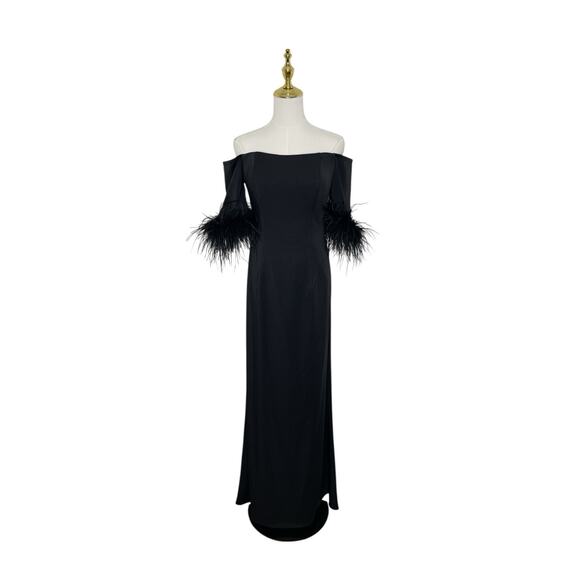 Mac Duggal 11441 Feather Off The Shoulder Column Gown Size 4 $498 - Picture 2 of 6